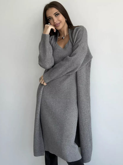 Ensemble en maille 2 pièces avec robe & cardigan