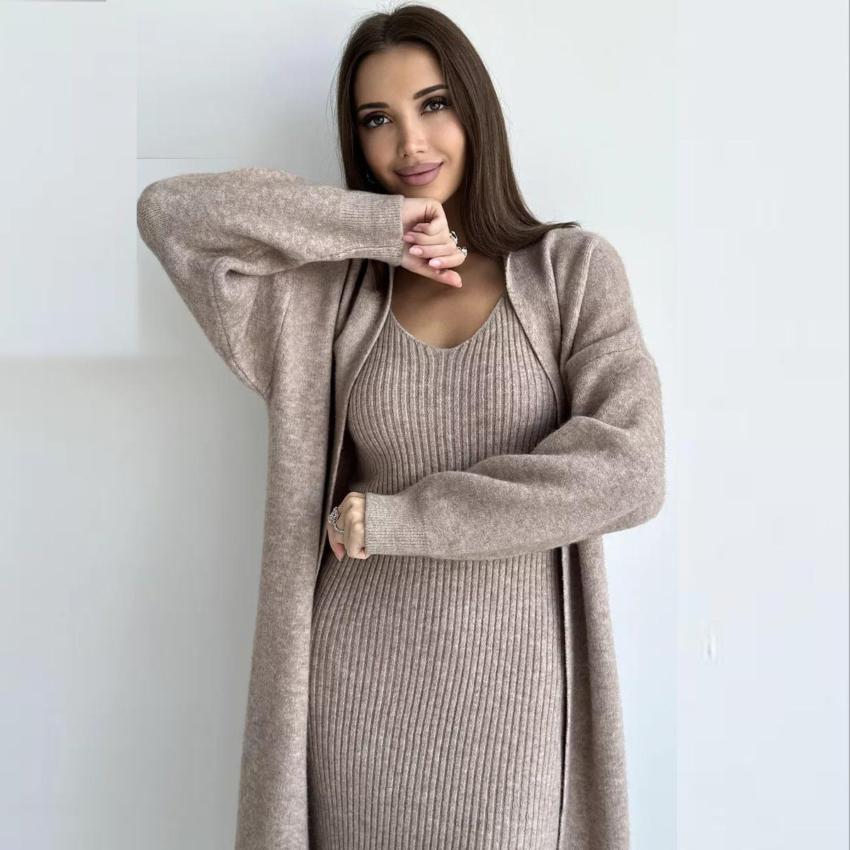 Ensemble en maille 2 pièces avec robe & cardigan